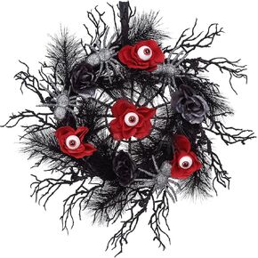 20 inch Harvest Festival wreath for Front Door, with Pine Cones, Berries, Black and White Plaid Ribbon, Maple Leaves for Autumn Indoor Outdoor Window Wall Home Decor, Thanksgiving Fall Wreath