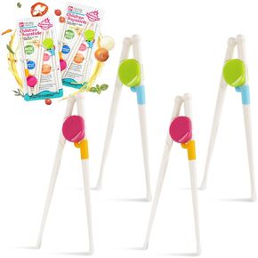 4 Pairs Kid Chopsticks, Training Chopsticks Set Learning Chopstick Detachable for Beginners Children Dishwasher Safe