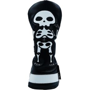 Skeleton Golf Club Head Cover for Drivers, Fairway Woods and Hybrids Thick PU Leather Headcover Skull Style with Interchangeable No. Tags