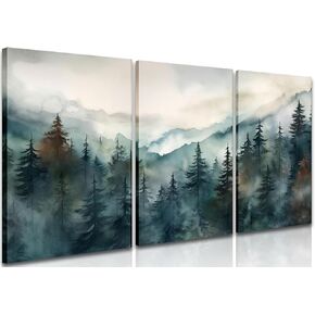 AKWISH Framed Mountain Canvas Wall Art Set of 3, Boho Watercolor Poster Prints Painting, Sun Forest Abstract Nature Landscape Artwork Wall Decor for Living Room, Bedroom, Office 16x24 In in Saudi Arabia