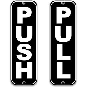 Push Pull Sign for Door, in Acrylic Plastic, Black and White, Rounded Corners, Durable, Long Lasting with Double Sided Tape in the Back - 1.25" x 4"