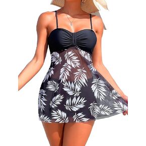 طقم ملابس سباحة نسائي من قطعتين من Verdusa بحمالات سباغيتي وطباعة استوائية أنيقة وشبكة مثيرة ومتدفقة in Kuwait