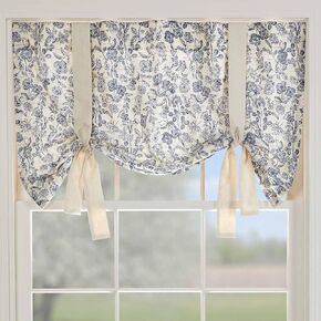 Piper Classics Doylestown Blue Floral Tier Curtains, Set of 2, 36" Long, Blue & Cream Flower Print, Vintage Farmhouse, Country Cottage Café Curtains