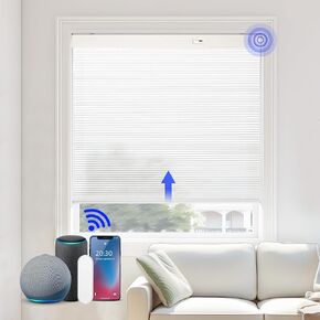 Allesin Motorized Cellular Shades with Remote, Blackout Motorized Blinds with Remote, Smart Honeycomb Shades Cordless Room Darkening Shades with Rechargeable Battery, White 35" x 64" (WxH)