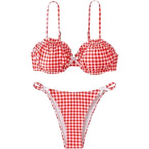 المرأة 2 قطعة Y2K القماش القطني القوس الجبهة مجموعة البكيني Underwire بيكيني ثونغ ملابس السباحة عالية الخصر ثوب السباحة بحر أحمر صغير in Kuwait