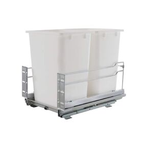 Rok Hardware Soft Closing Undermount Kitchen Cabinet Heavy Duty Pull Out Organizer Trash and Recycling Center with WHITE Finish Dual 36 Quart Capacity Waste Recycle Bins Garbage Can, ROKRECYCLE3