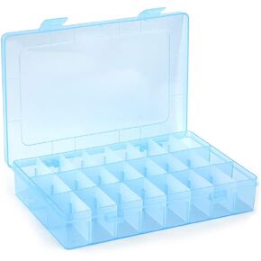 AKOAK 1 Pack 24 Grid Plastic Storage Case, Transparent Jewelry Display Organizer, Detachable Divider -7.5"x 5.1"x 1.4" for Beads, Jewelry, Earrings, Rings (Blue)