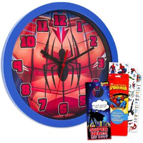 Spiderman Wall Clock for Boys Room - Marvel Room Decor Bundle with 9.75" Spiderman Wall Clock Plus Stickers and More for Kids and Adults | Spiderman Gifts