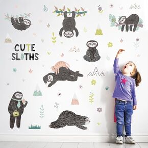 Removable Tropical Sloth Wall Decals Sloths Playing in Trees Wall Sticker Sloth Wall Decor Stickers for Kids Bedroom Playroom Nursery