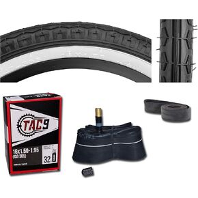 16" Tire Combo - Tire, Tube and Rim Strip - 16" x 1.75" - 6 Different Tread Patterns to Choose from - 1 or 2 Pack - Bundle Package by TAC 9 Bicycle Products