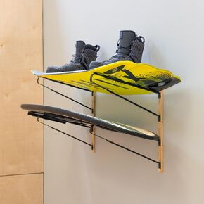 StoreYourBoard Avon Wakeboard Storage Rack, Wall Mount Water Ski and Wake Surf Board Organizer, Natural Wood and Solid Steel Holds 100 lbs