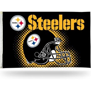 Rico Industries NFL Pittsburgh Steelers Helmet 3-Foot by 5-Foot Single Sided Banner Flag with Grommets
