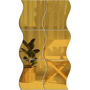Acrylic Mirror Wall Tiles, 6 Pieces Wave Acrylic Mirror Wall Stickers, Waterproof 3D Acrylic Mirror Wall Sheets Self Adhesive Mirror Tiles for Home Wall Decor