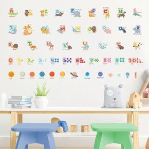 HLNIUC ABC Wall Decal 26PCS Colorful Pre-school Educational Alphabet Wall Sticker Peel and Stick Cute Animal Lettering Nursery Sticker Cartoon Safari animals Alphabet Wall Decal for Boys Kids Playroom