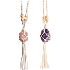 Handmade Car Ornament Car Decor Natural Rose Quartz Healing Crystals Hanging Ornament Home Indoor Decoration Ornaments for Christmas Party Decor