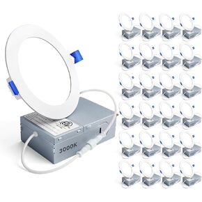 Ensenior 24 Pack 4 Inch Ultra-Thin LED Recessed Ceiling Light with Junction Box, 3000K Warm White, 9W 750W Eqv, Dimmable Can-Killer Downlight, 750LM High Brightness - ETL and Energy Star Certified