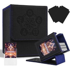 MTG Deck Box with Commander Display Window, Card Deck Box Fits 100+ Double Sleeved Cards, TCG Strong Magnetic PU Leather Box with 2 Dividers and 1 Toploader (Black & Red)