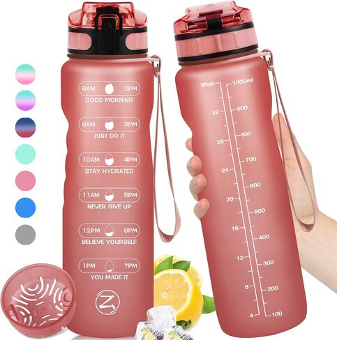 ZOMAKE 32oz Motivational Water Bottle with Times to Drink,Time Marker & Removable Strainer,Fast Flow,Leakproof Tritan BPA Free Non-Toxic Water Jug for Fitness,Gym,Sports in Saudi Arabia