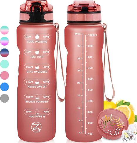ZOMAKE 32oz Motivational Water Bottle with Times to Drink,Time Marker & Removable Strainer,Fast Flow,Leakproof Tritan BPA Free Non-Toxic Water Jug for Fitness,Gym,Sports in Saudi Arabia