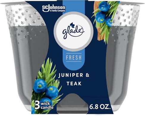 Glade Candle Juniper & Teak, Fresh Collection, Fragrance Candle Infused with Essential Oils, Air Freshener Candle, 3-Wick Candle, 6.8 Oz in Saudi Arabia