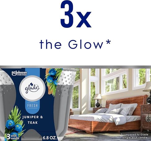 Glade Candle Juniper & Teak, Fresh Collection, Fragrance Candle Infused with Essential Oils, Air Freshener Candle, 3-Wick Candle, 6.8 Oz in Saudi Arabia