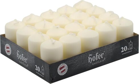 Hofer Ivory Pillar Candles - Set of 20 Unscented Small Candles in Bulk - 1.57 x 2.76 Inch - 11 Hours Long Burning Decorative Candles - Dripless Wax - Smokeless Wick - RAL Quality - Made in Austria in Saudi Arabia