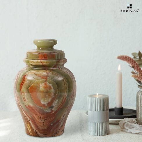 Radicaln Marble Urn 8"x4" inch Handmade Cremation urn Human Ashes - Adult Memorial Urns for Ashes Adult Male & Female - Burial & Home (Marble Black, 8") in Saudi Arabia