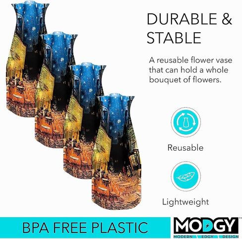 MODGY Expandable Flower Vase Plastic Decorative Modern Vases for Flowers Centerpieces Dining Table Decor Living Room Bathroom Wedding Office, Van Gogh Café Terrace at Night in Saudi Arabia