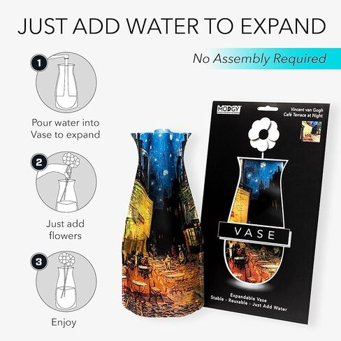 MODGY Expandable Flower Vase Plastic Decorative Modern Vases for Flowers Centerpieces Dining Table Decor Living Room Bathroom Wedding Office, Van Gogh Café Terrace at Night in Saudi Arabia