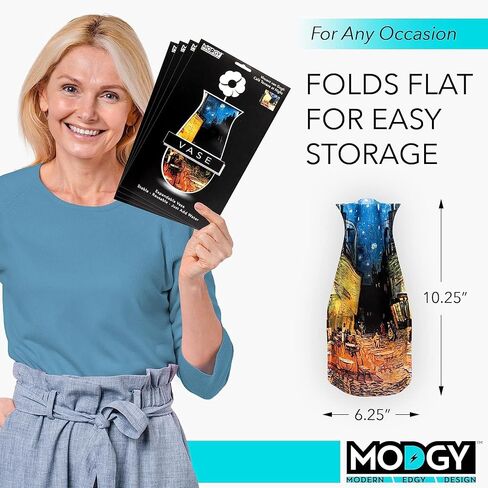 MODGY Expandable Flower Vase Plastic Decorative Modern Vases for Flowers Centerpieces Dining Table Decor Living Room Bathroom Wedding Office, Van Gogh Café Terrace at Night in Saudi Arabia