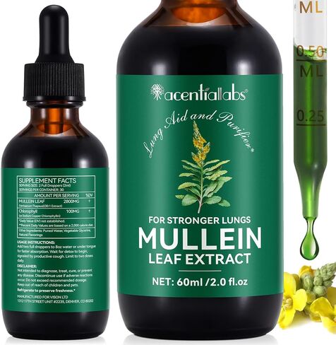 Mullein Drops for Lungs - Mullein Leaf Extract for Lungs - Support Lung Cleanse & Respiratory Function for Healthy Breathing Cleanse - Natural & Safe Supplement, 2 Fl Oz, 1 Month Supply in Kuwait
