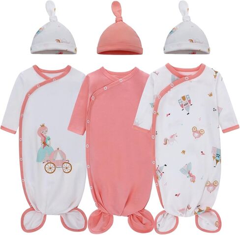مجموعة فساتين معقودة للأطفال حديثي الولادة مع قبعة مكونة من 3 قطع ملابس للرضع مجموعة ملابس منزلية in Kuwait