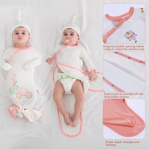 مجموعة فساتين معقودة للأطفال حديثي الولادة مع قبعة مكونة من 3 قطع ملابس للرضع مجموعة ملابس منزلية in Kuwait