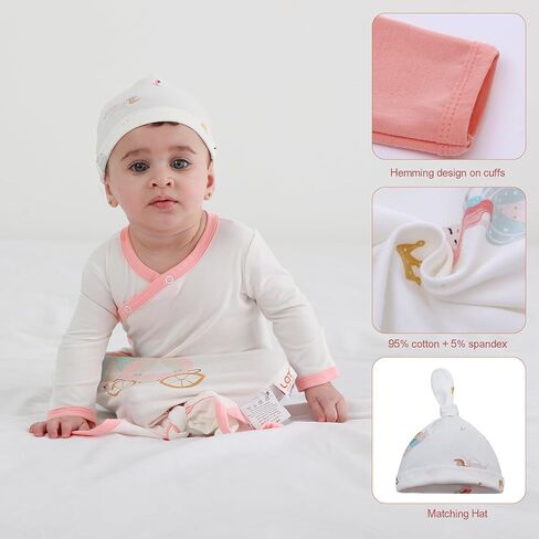 مجموعة فساتين معقودة للأطفال حديثي الولادة مع قبعة مكونة من 3 قطع ملابس للرضع مجموعة ملابس منزلية in Kuwait