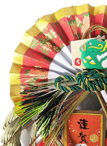 K14105 ASAHI Zodiac Dragon SHIMENAWA. Japanese New Year's Decoration OSHOGATSU KAZARI. Hanging Straw Wreath Ornament. SHIMENAWA Sacred Rope. Happy New Year Wreath, Medium in Saudi Arabia
