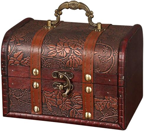 Pirate Treasure Chest, Vintage Handmade Decorative Wooden + PU Leather Storage Box for Jewelry Trinkets, Keepsakes Box for Home Decor in Saudi Arabia