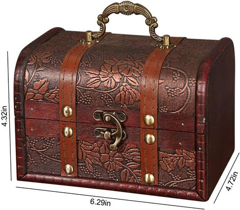 Pirate Treasure Chest, Vintage Handmade Decorative Wooden + PU Leather Storage Box for Jewelry Trinkets, Keepsakes Box for Home Decor in Saudi Arabia