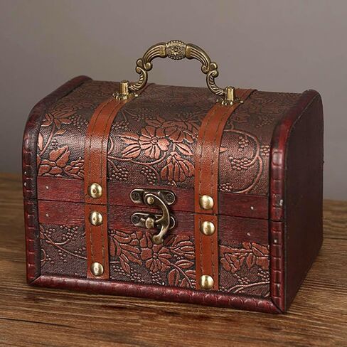 Pirate Treasure Chest, Vintage Handmade Decorative Wooden + PU Leather Storage Box for Jewelry Trinkets, Keepsakes Box for Home Decor in Saudi Arabia
