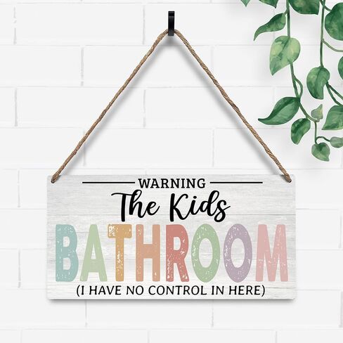 Nursery Kid's Bathroom Wood Sign Wall Decor, Kid's Bathroom Decoration Toilet Wall Restroom Door Decor Farmhouse Hanging Sign Decorations, I Have No Control in Here, 12x6 Inch in Kuwait