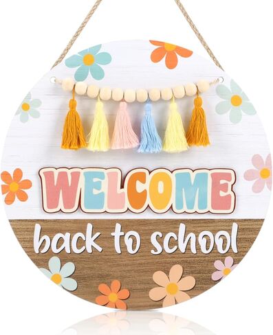 toarti boho 3d ترحيب الفصول الدراسية علامة الباب شنقا، زهرة ملونة العودة إلى المدرسة جدار علامة مع شرابات حبة بيضاء، ريفي ترحيب جدار الديكور لمكتب المشورة المعلم المدرسة الفصول الدراسية in Kuwait