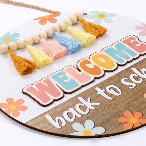 toarti boho 3d ترحيب الفصول الدراسية علامة الباب شنقا، زهرة ملونة العودة إلى المدرسة جدار علامة مع شرابات حبة بيضاء، ريفي ترحيب جدار الديكور لمكتب المشورة المعلم المدرسة الفصول الدراسية in Kuwait