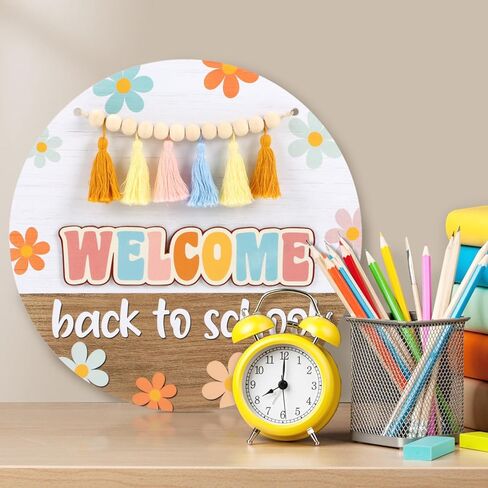 toarti boho 3d ترحيب الفصول الدراسية علامة الباب شنقا، زهرة ملونة العودة إلى المدرسة جدار علامة مع شرابات حبة بيضاء، ريفي ترحيب جدار الديكور لمكتب المشورة المعلم المدرسة الفصول الدراسية in Kuwait
