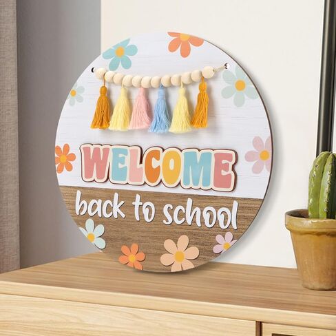 toarti boho 3d ترحيب الفصول الدراسية علامة الباب شنقا، زهرة ملونة العودة إلى المدرسة جدار علامة مع شرابات حبة بيضاء، ريفي ترحيب جدار الديكور لمكتب المشورة المعلم المدرسة الفصول الدراسية in Kuwait