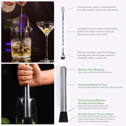 أداة بار احترافية، مجموعة أدوات موهيتو مودلر بار، مدقة طين متينة، أداة بار طين من الفولاذ المقاوم للصدأ، ملعقة مختلطة لخلاط الكوكتيل، رأس نايلون محزز (3 عبوات)' in Kuwait