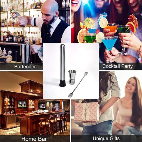 أداة بار احترافية، مجموعة أدوات موهيتو مودلر بار، مدقة طين متينة، أداة بار طين من الفولاذ المقاوم للصدأ، ملعقة مختلطة لخلاط الكوكتيل، رأس نايلون محزز (3 عبوات)' in Kuwait