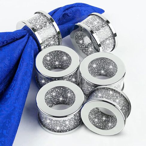Diamond Napkin Rings, Set of 8, Beautiful Crushed Diamond Home Decor, Bling Cloth Holder, Luxury Mirrored Glass, Crystal for Dinner Party, Wedding, Easter, Holiday, Christmas (2" x 1.2") in Saudi Arabia