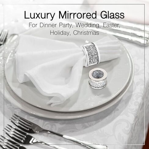 Diamond Napkin Rings, Set of 8, Beautiful Crushed Diamond Home Decor, Bling Cloth Holder, Luxury Mirrored Glass, Crystal for Dinner Party, Wedding, Easter, Holiday, Christmas (2" x 1.2") in Saudi Arabia