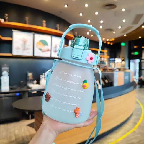 NCDUANSAN Kawaii water bottle large capacity water bottle portable sports bottle with cute three-dimensional sticker 1300ML(Purple,1300ml) in Saudi Arabia
