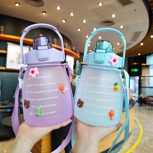 NCDUANSAN Kawaii water bottle large capacity water bottle portable sports bottle with cute three-dimensional sticker 1300ML(Purple,1300ml) in Saudi Arabia