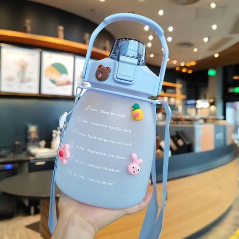 NCDUANSAN Kawaii water bottle large capacity water bottle portable sports bottle with cute three-dimensional sticker 1300ML(Purple,1300ml) in Saudi Arabia